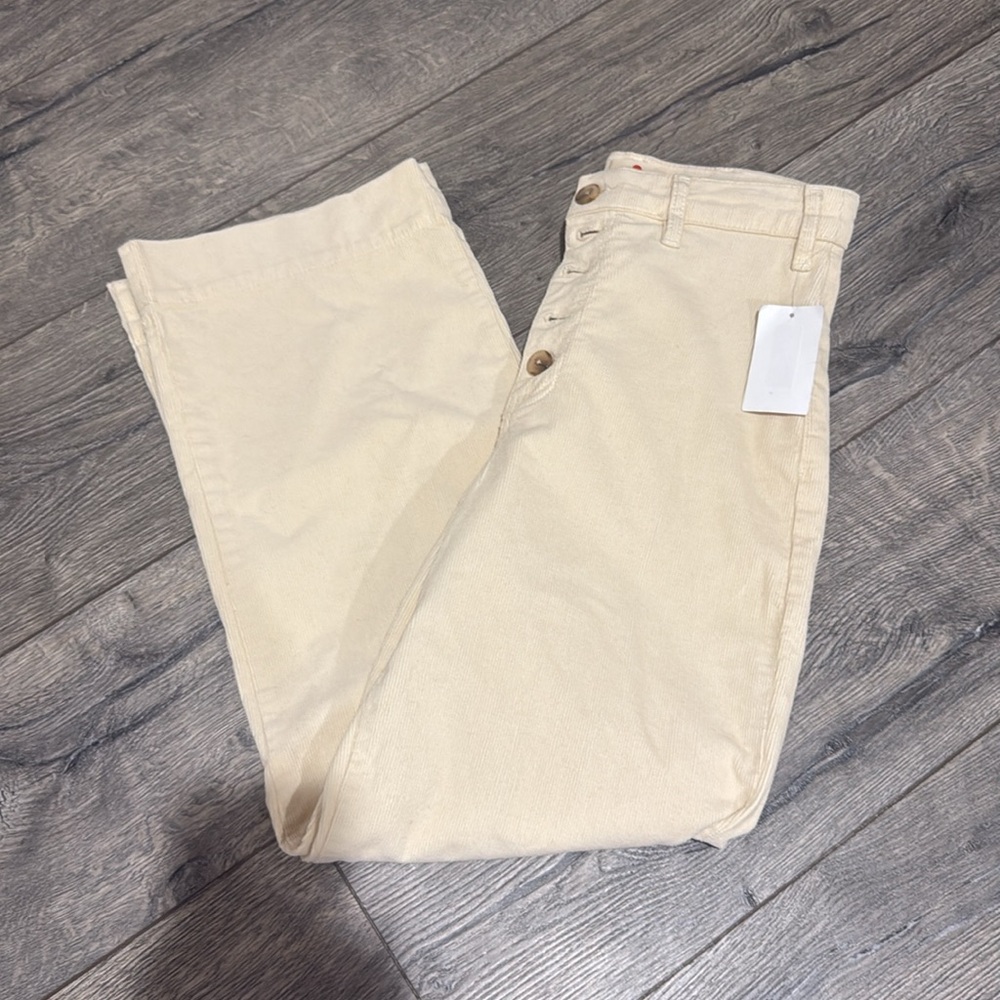NEW • Marine Layer • Bridget Exposed Button Crop Wide Leg Corduroy Pants Cream - Picture 4 of 7